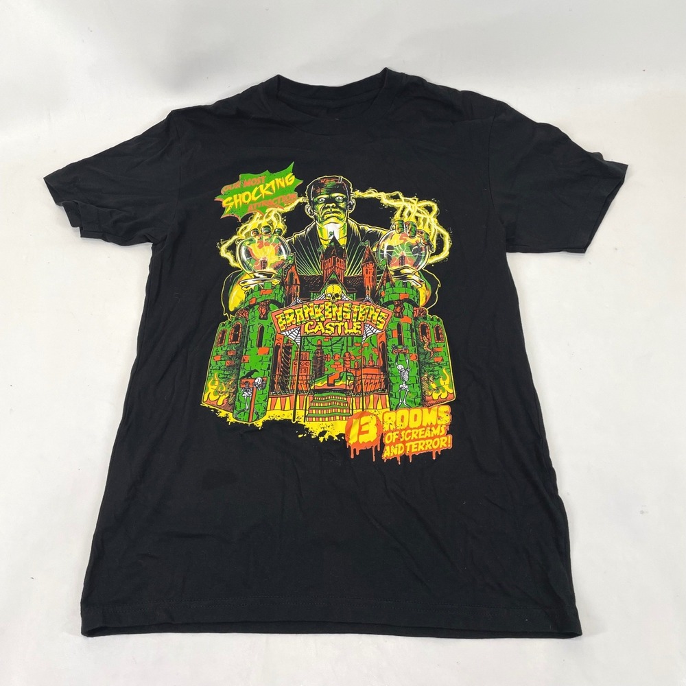 Halloween Shirt Company Frankenstein Castle Horror Graphic Tee Black Mens Medium